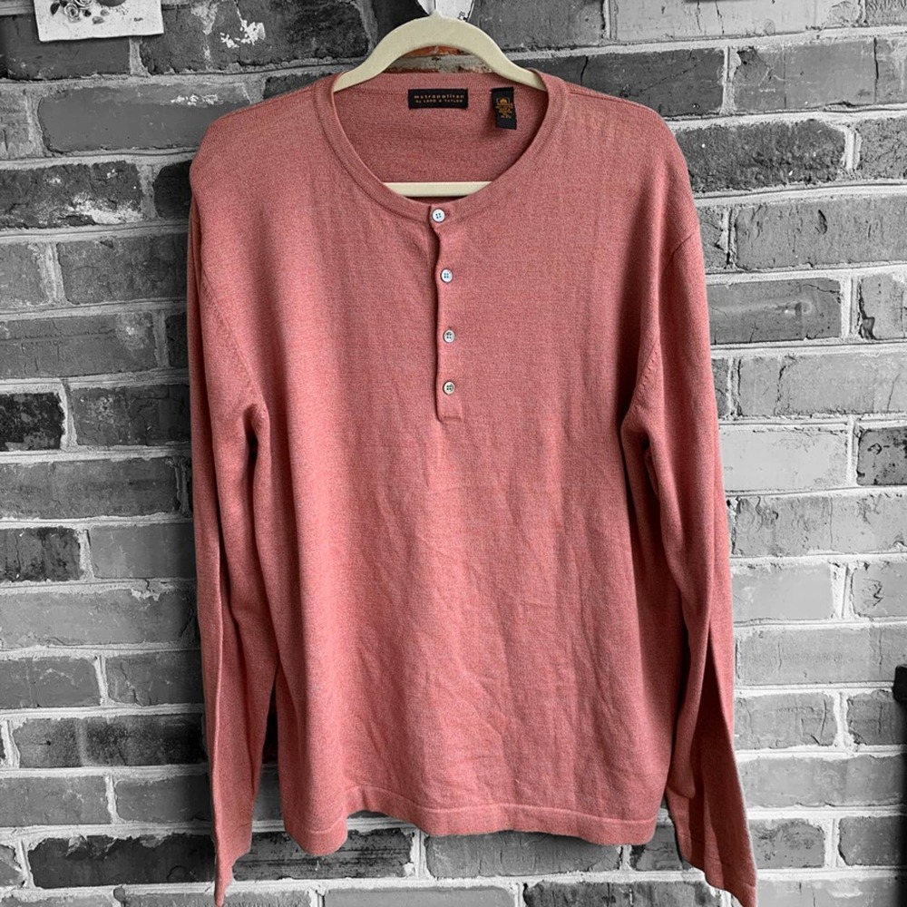 NEW Lord & Taylor Coral & Gray Henley Sweater - Picture 7 of 7